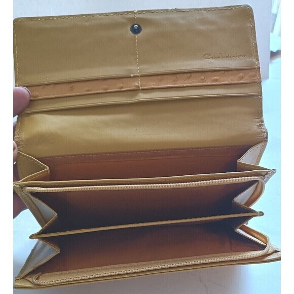 Calro Valentino Wallet Women's Yellow Ostrich Leather Snap Close - Picture 4 of 7